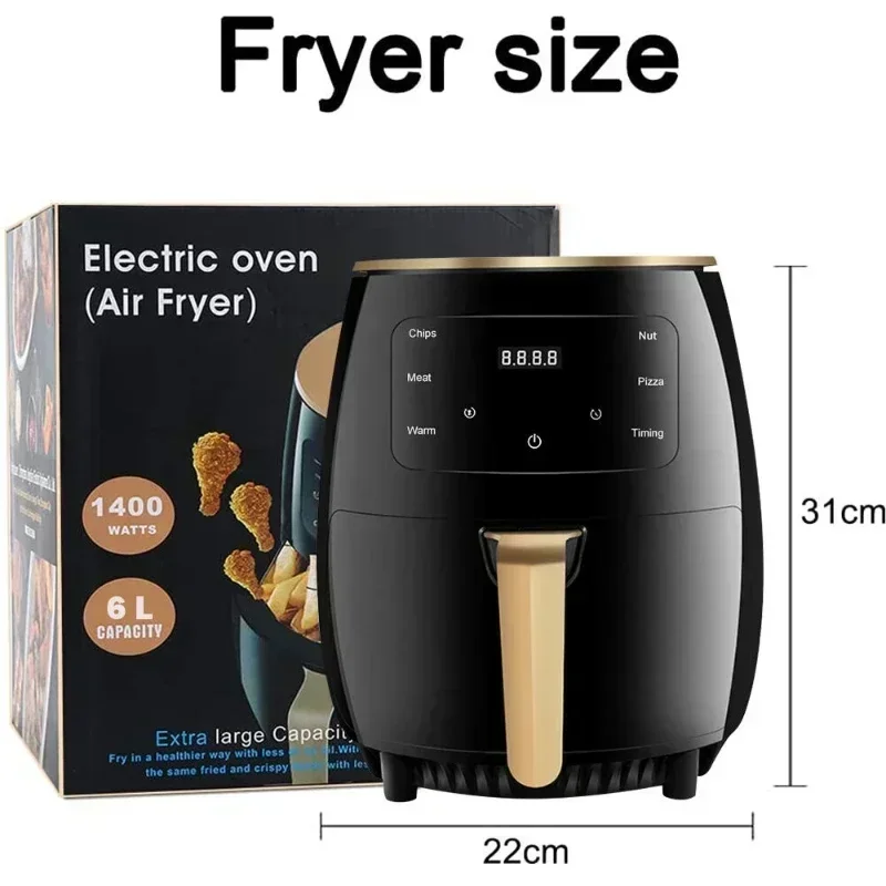 6L Air Fryer Household Cooking Tool Health Non Stick Reusable Large Capacity French Fries Machine Multi-function Electric Fryer