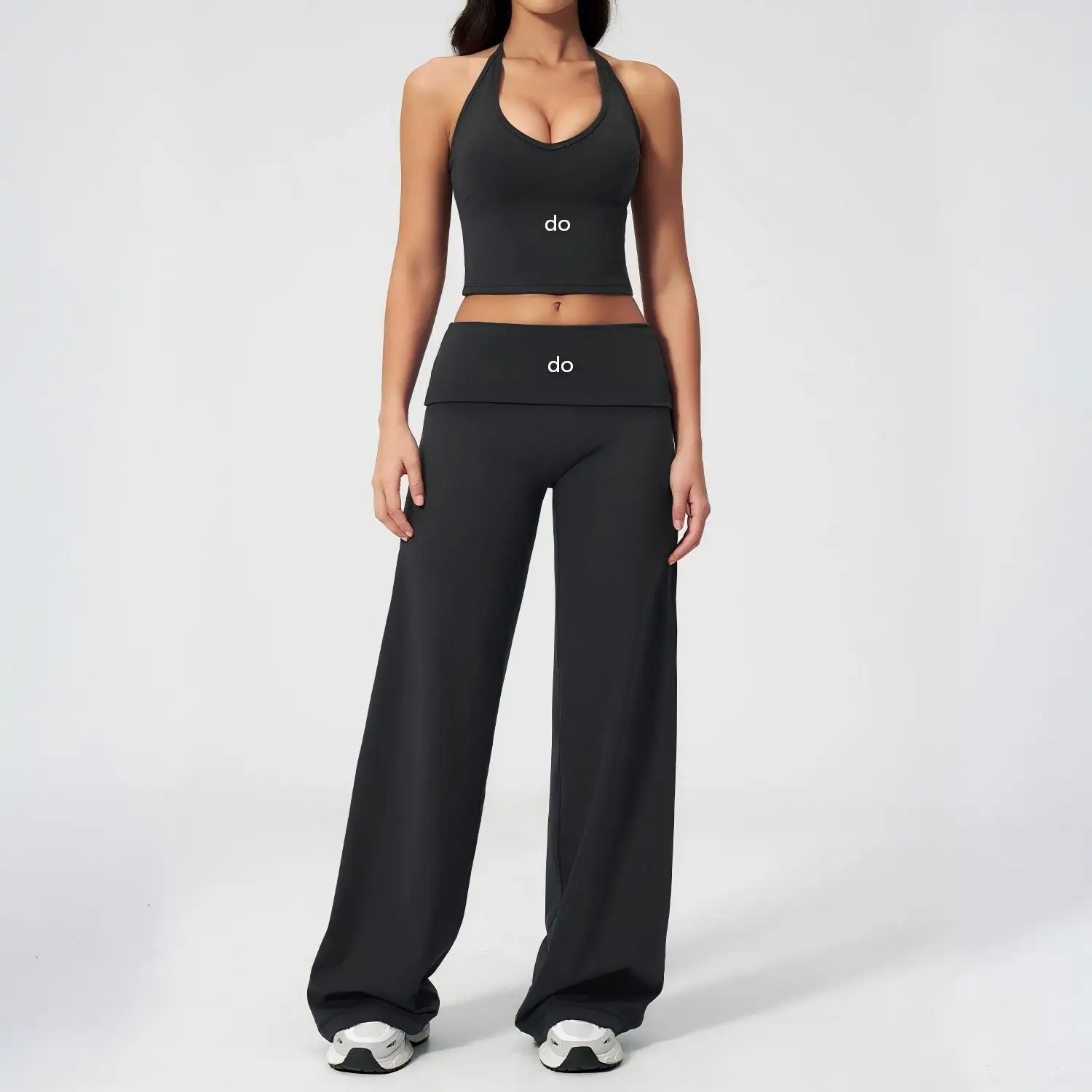 2026 Neck Hanging 2-piece Tight Back Wide Leg Pants Sports Set - Fitness Flip Back Leisure Running Yoga Set