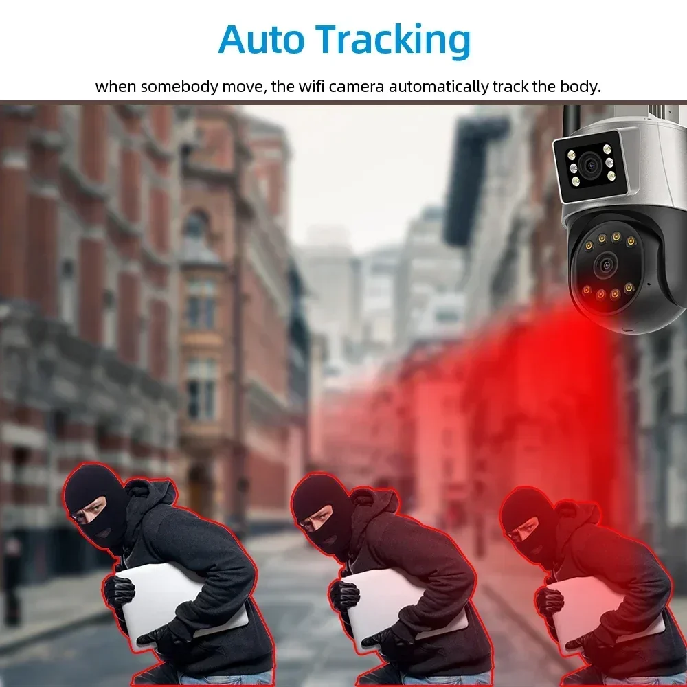 4K Wifi IP Security Camera Dual Lens Outdoor  Auto Tracking Wireless PTZ CCTV Surveillance Camera 8MP Color Night Vision IP Cam