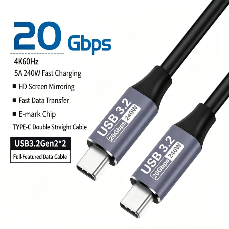 240W 20Gbps USB3.2 Type-C to C Fast Charging Cable Support 4K HD Video 1M High Speed Data Wire，Micro USB 0.3m Cable