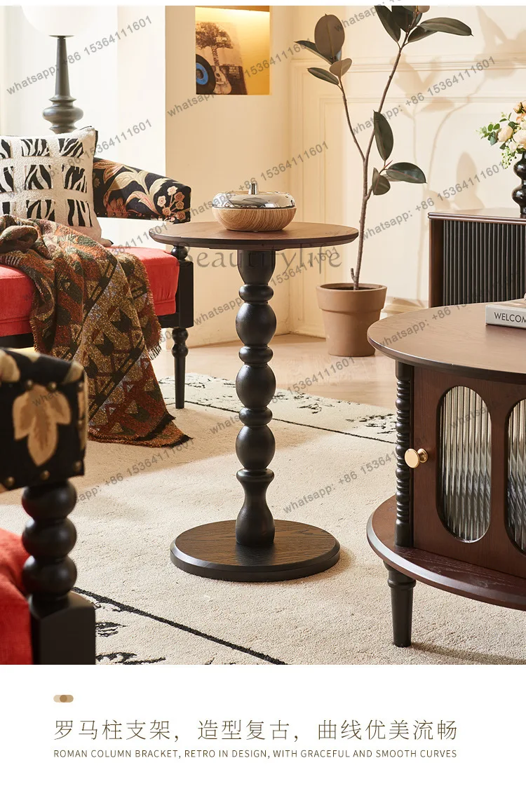 Francês retro madeira maciça mesa de centro sala de estar multifuncional pequeno apartamento armazenamento mesa redonda
