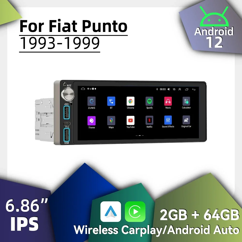 

Carplay 1-диночное радио Android автомобильное мультимедиа для Fiat Punto 1993-1999 6,86 "экран стерео головное устройство авторадио GPS навигация WIFI