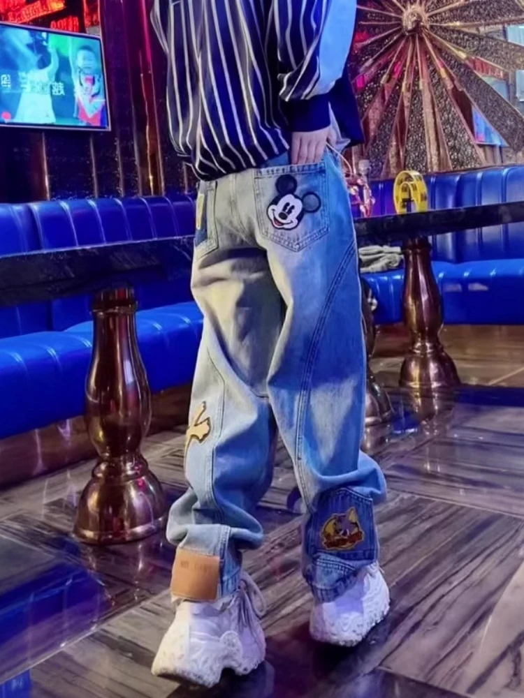 

Spring Autumn Cartoon Straight Leg Jeans Women plus Size High Waist Slimming Loose Wide Leg Pants Casual Low Waist Jeans