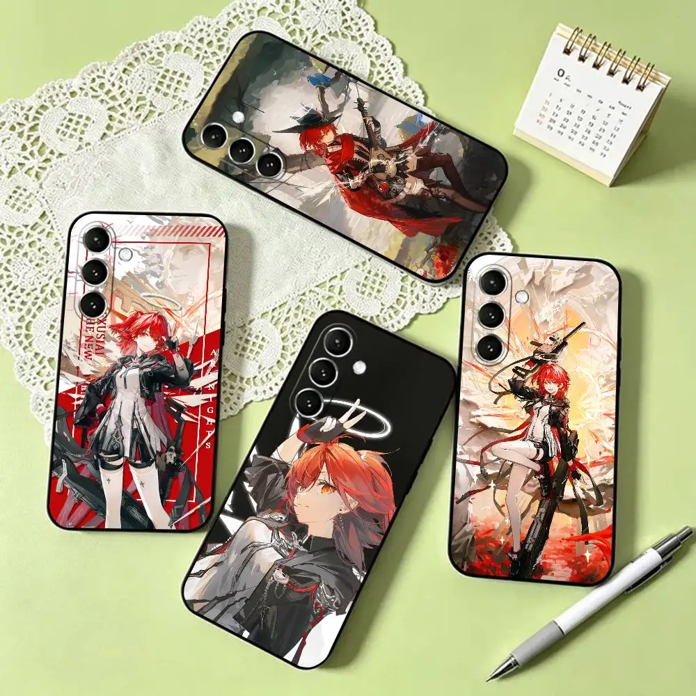 e-Exusiai the New Covenant Arknights Phone Case For Samsung Galaxy A73,A72,A71,A70,A53,A52,A51,Soft Silicone Black Cover