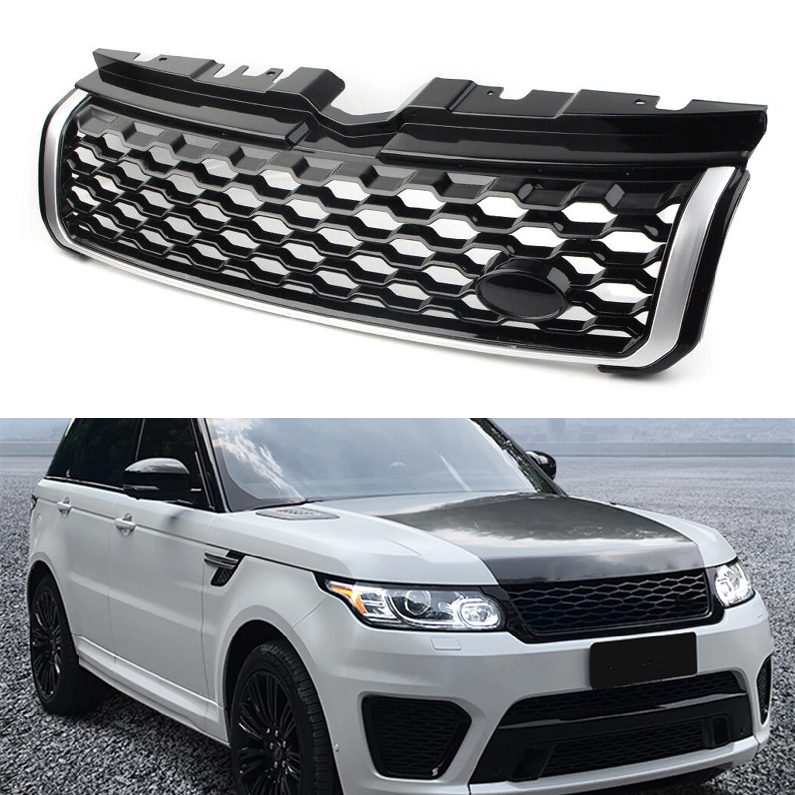 

For Land Rover Range Rover Evoque 2010 2011 2012 2013 2014 2015 2016 2017 2018 Grill Black/Silver Front Grille Bumper Hood Mesh