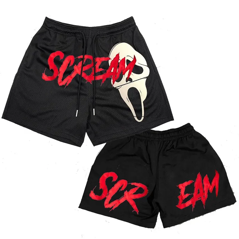 Y2k Boys Gym Shorts Beach Basketball Shorts Boy\'s 2024 Summer Mesh Screan Ghost Breathable Running Fitness Aports Shorts