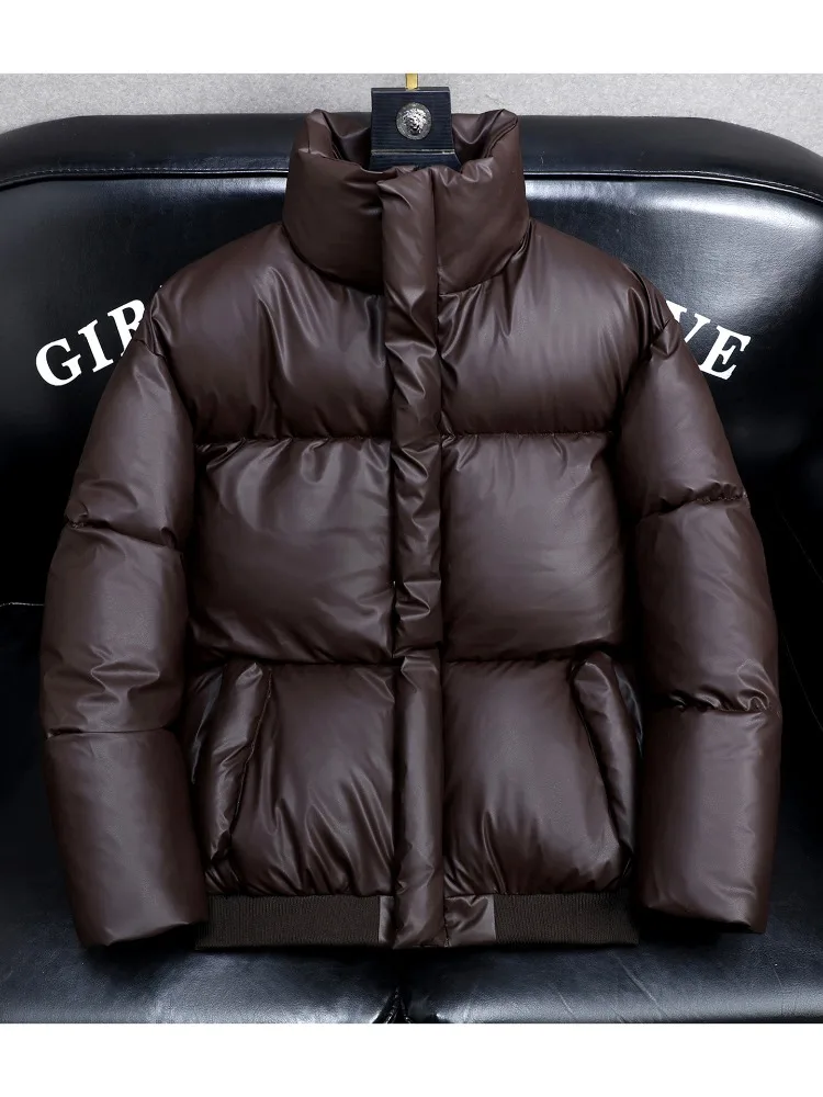 

Winter Leather Jacket Man Vintage Pu Leather Parkas Coat Women Solid Fashion Casual Thick Warm Parkas Brown Korean Couple 2025