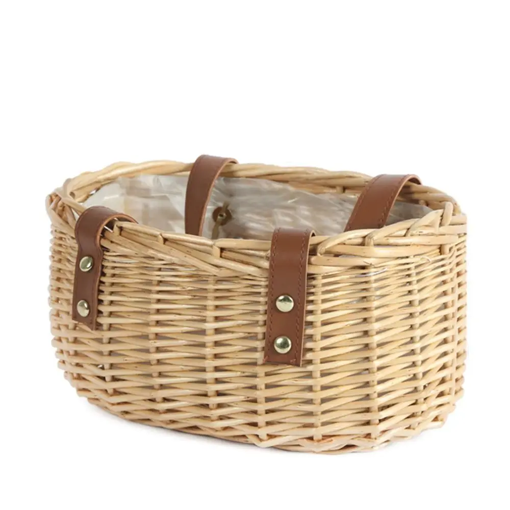 Cesta de vime de salgueiro para meninas, cesta de tecido resistente, arranjo de flores, recipiente de piquenique feito à mão