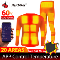 Winter Heated Underwear Suit Smart Phone APP Control Temperature USB Battery Powered  Fleece Thermal Motorcycle Jacket NEW