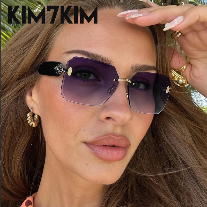 

Trendy Square Rimless Sunglasses Women Big 2025 Luxury Brand Punk Frameless Polygon Sun Glasses UV400 Outdoor Eyewear For Lady