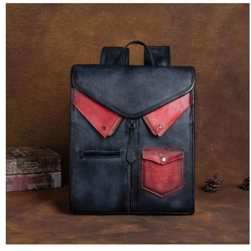 

2026 новый кожаный рюкзак в стиле ретро, высококачественный повседневный рюкзак, мужская дорожная сумка контрастного цвета