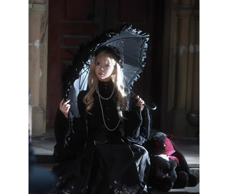 dark, lace, princess umbrella, weather and rain, accessories, photo props