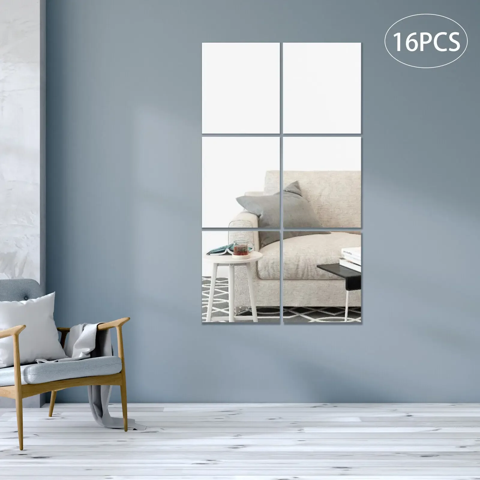 16PCS Acrylic Frameless Wall Mirror Tiles 14x12 Inch Self Adhesive Mirror Panels for Bathroom Bedroom Decor