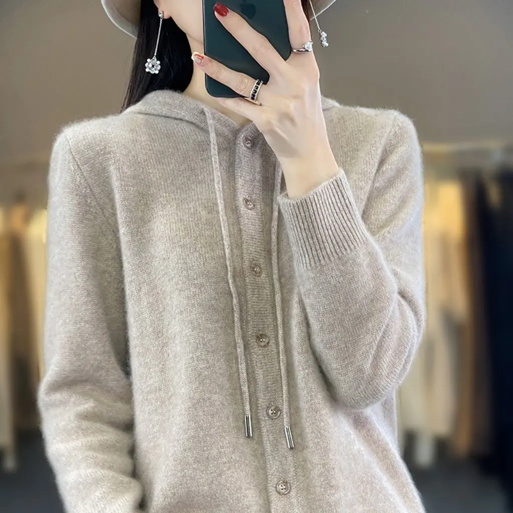 

Women's Hooded Cardigan Long-Sleeved Western Style Sweater Loose Outer Wear Autumn Winter All-Match Hoodie