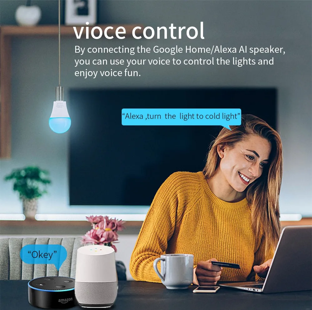 ZAOXI Tuya WIFI Smart Light Bulb A19 LED Indoor Lighting Support  Google Home Alexa Voice Assistant Remote Control Lighting Lamp