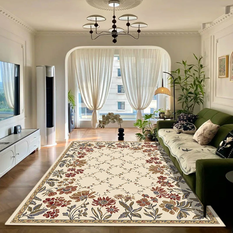 VIKAMA Country-Style Carpet, Living Room Sofa, Coffee Table, Large Anti-Slip Floor Mat, Bedroom Floor Mat, Home Decoration