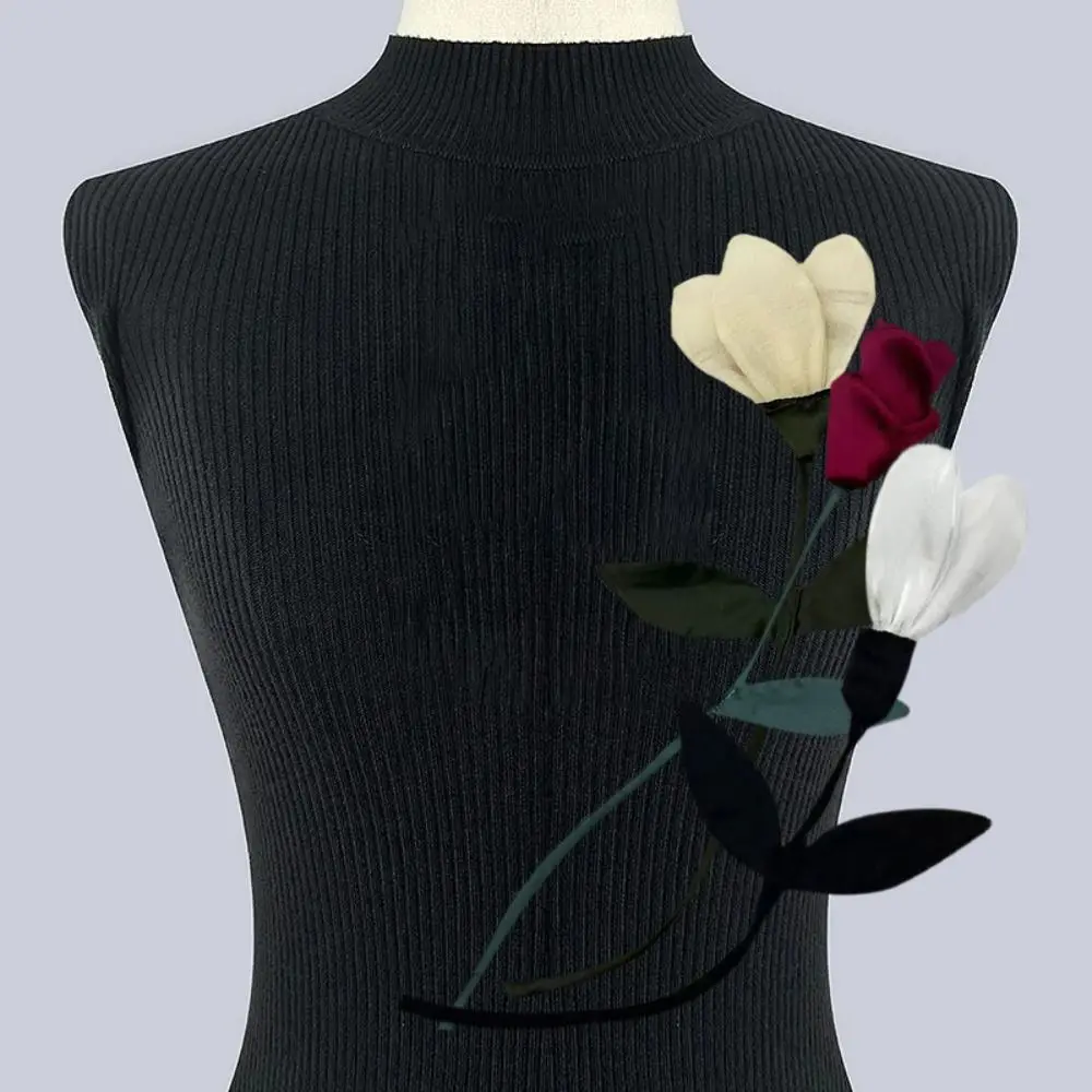 دبابيس بروش مصنوعة يدويًا من الدانتيل على شكل زهرة التوليب ، طوق من القماش ، دبابيس طية صدر ذاتية الصنع ، جديدة