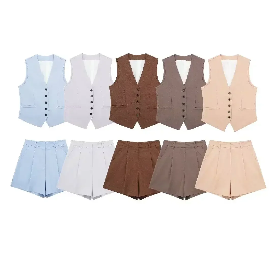 

Women's 2024 New Fashion Multicolor Casual Linen Blended V Neck Button up Vest Retro Sleeveless Women's Waistcoat Unique Top