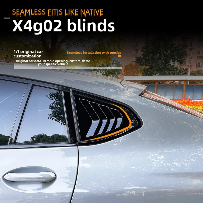

Sporty Rear Quarter Window Louvers for BMW X4 G02 2018 2019 2020 2021 Car Window Blinds Shades Sticker Black Exterior
