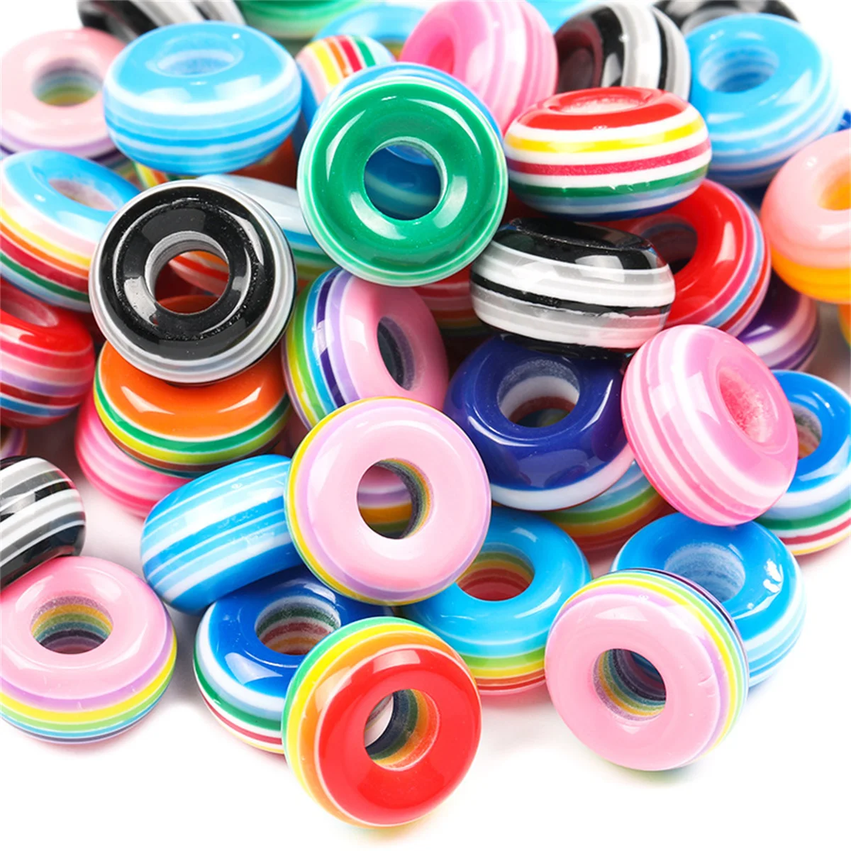14mm gestreifte Farben großes Loch Rad perlen transparente flache runde Perlen DIY Kleidung Telefon kette Perlen Großhandel Accessoires