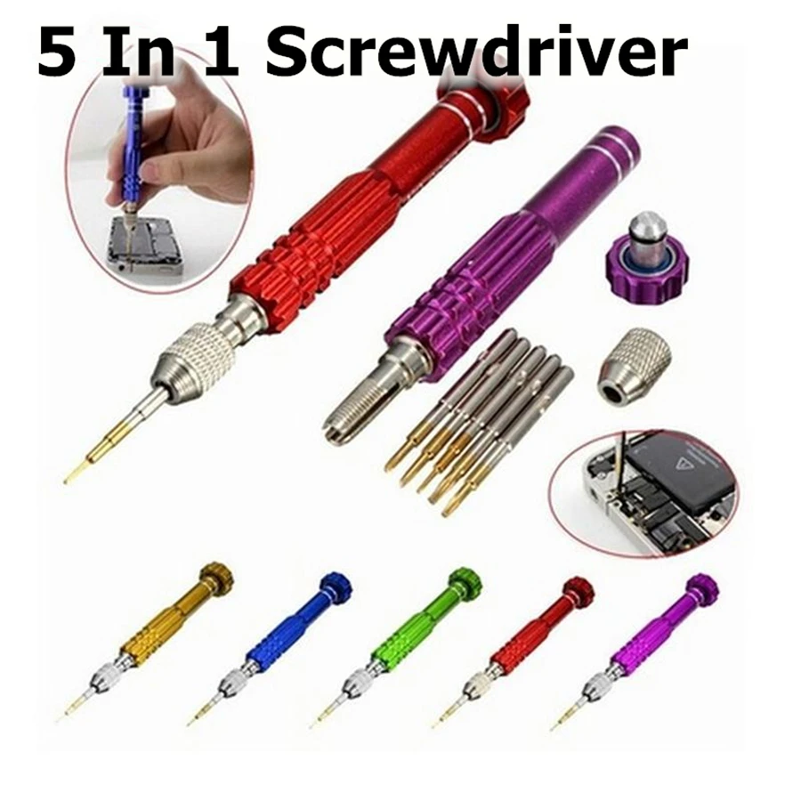 Watch Repair Screwdriver Handle 5 in 1 Alloy Magnetic Disassemble Open Repair Screwdriver Tool Set for Cell Phones Eletronic Dev