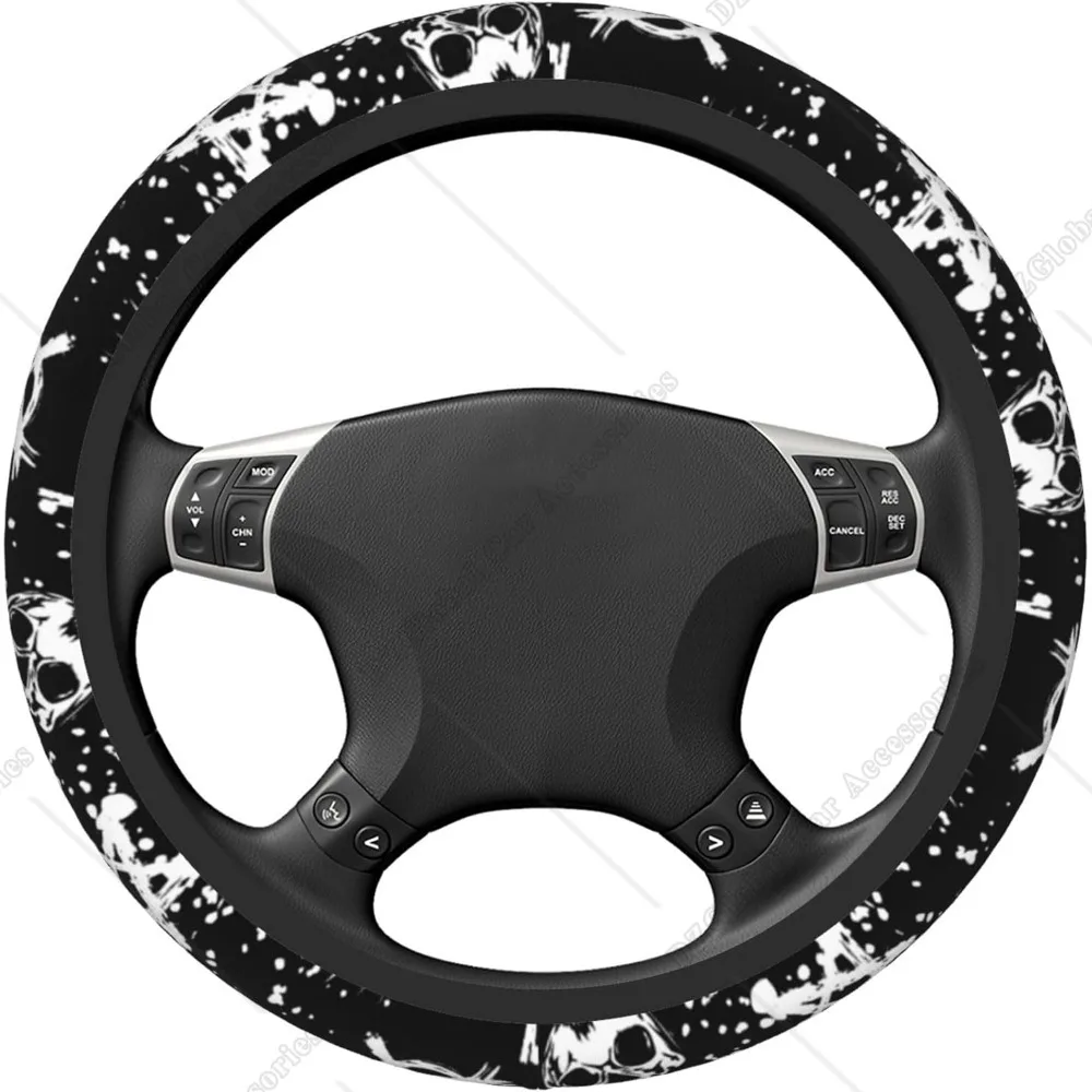 Cool Gothic Punk Skull Steering Wheel Covers Universal 15 Inch Elastic Neoprene Wrap Car Accessories for Men Women