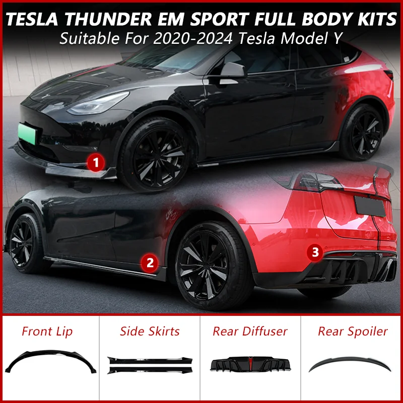 

For Tesla Model Y 2020-2024 EM Sport Full Body Kits Tuning ABS Front Bumper Lip Side Splitter Rear Diffuser Auto Modificatio Car