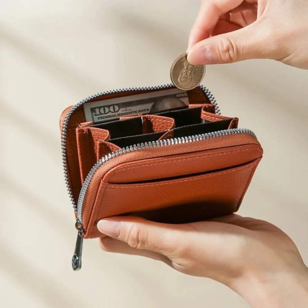 Women Short Leather Coin Purse Mini Zipper Card Holder Fashion Slim Pouch Portable Daily Shopping Small Wallet Storage Organizer