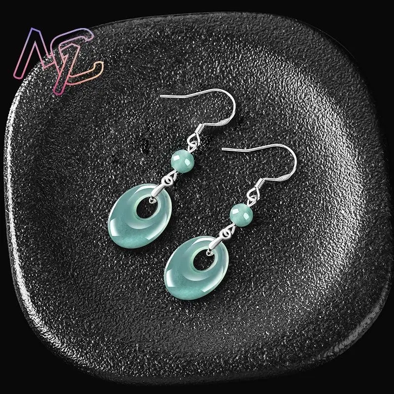 البورمية الجاديت حلقة أقراط منحوتة الأحجار الكريمة الحقيقية اليشم هدايا للنساء سحر 925 الفضة تميمة المجوهرات الطبيعية الطاقة الفاخرة