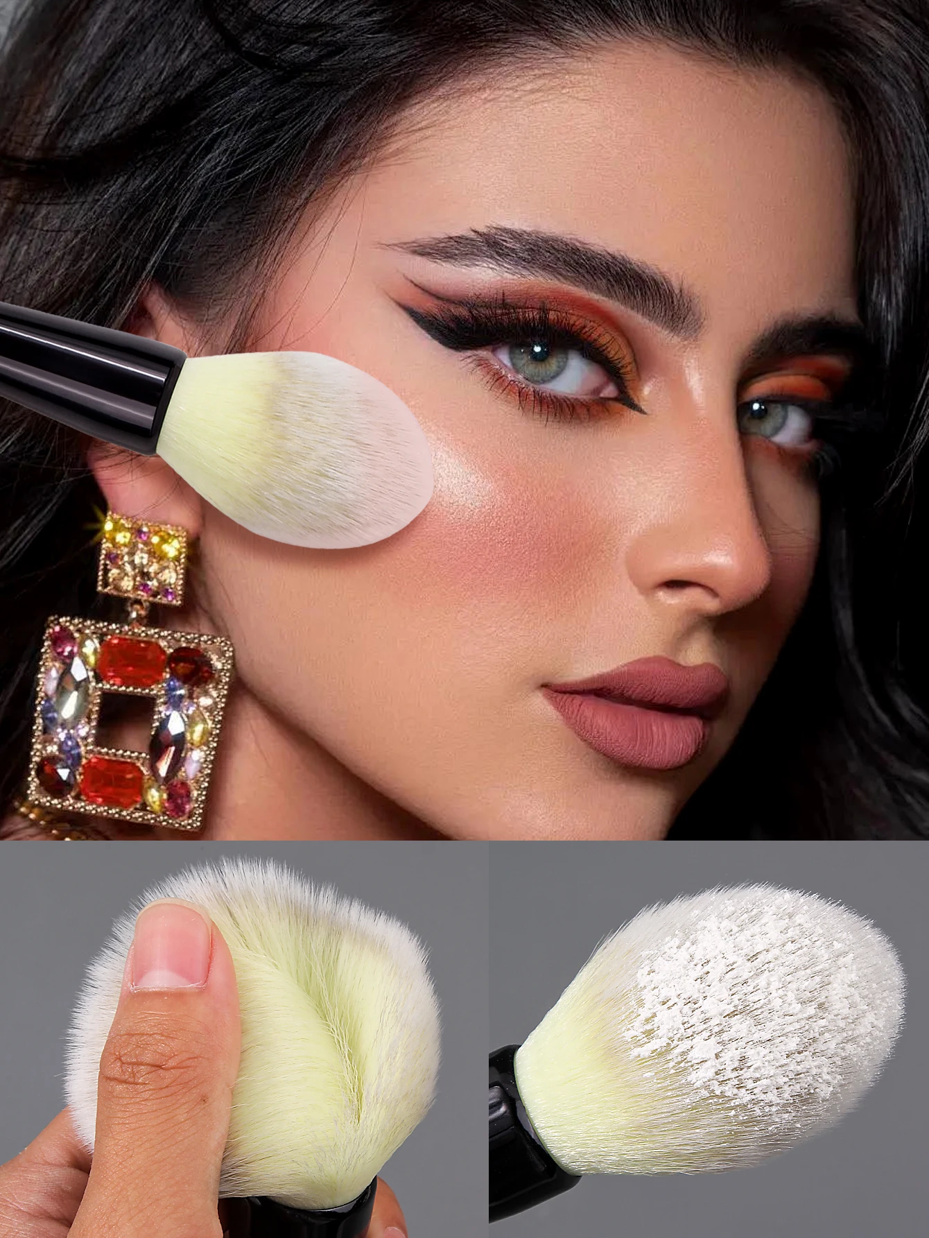 1 Stück Make-up-Pinsel mit Holzgriff und weichen Borsten, multifunktionaler Rougepinsel, loser Puderpinsel und Konturpinsel