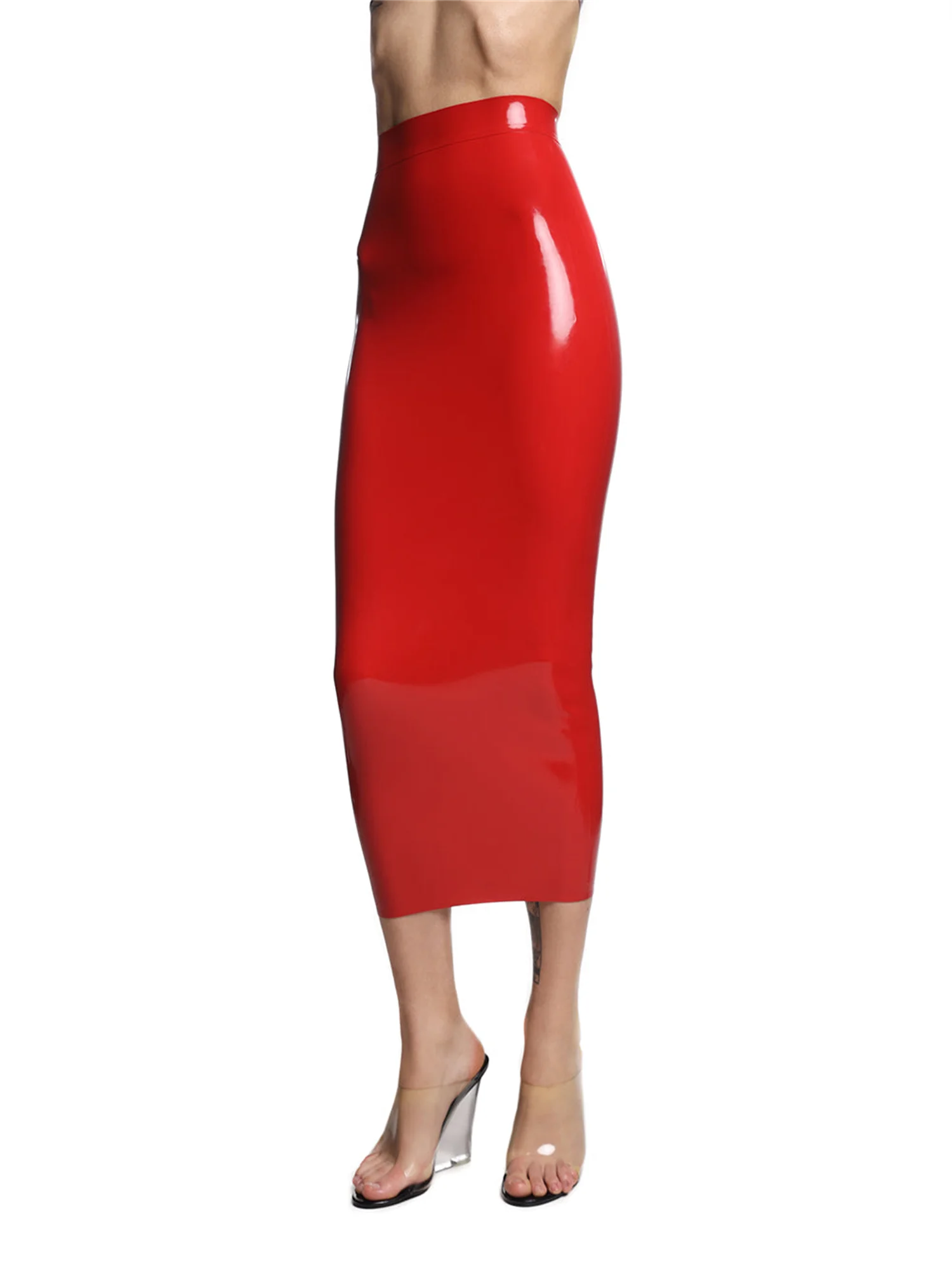 

customized eurocat sexy high - waisted red latex midi skirt handmade rubber sexy Skirt cosplay clubwear party
