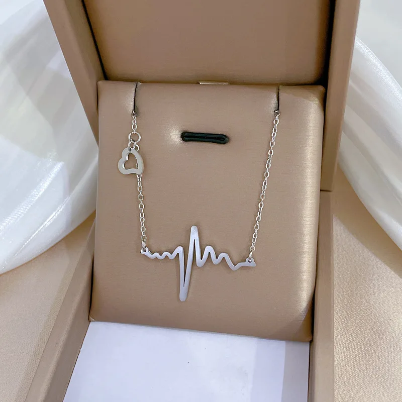 Heartbeat Necklace ECG Pendant Stainless Steel Medical Jewelry Gift for Nurses Doctors Women
