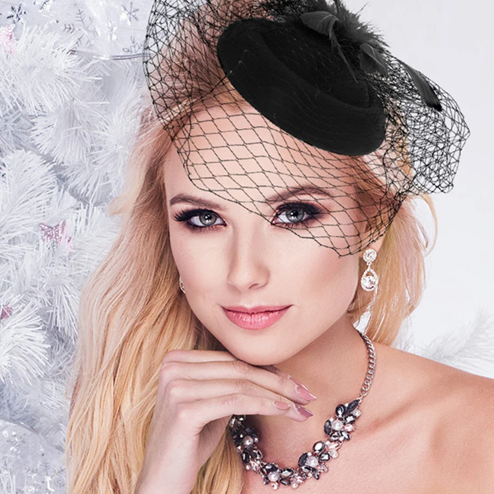 

2Pcs Mini Top Hat and Lace Veil Headband Set Vintage Bridal Fascinator Hair Accessories for Tea Parties Weddings Evening Events