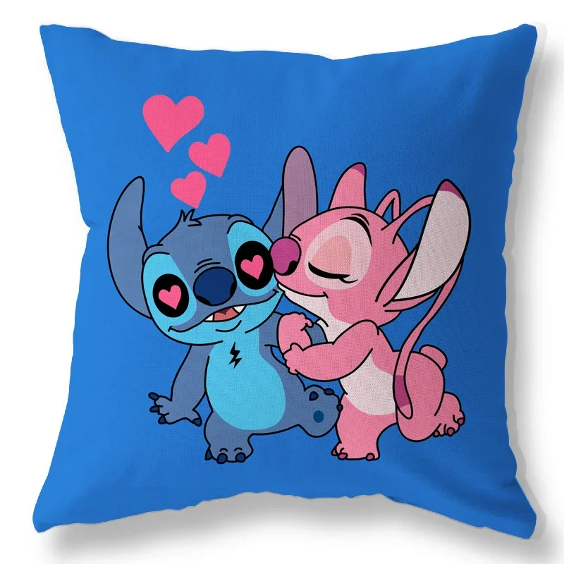 Disney Children's Bedroom Stitch Pillow Cushion Cover Blue Cartoon Pillow Case Kindergarten Boys And Girls 40x40cm