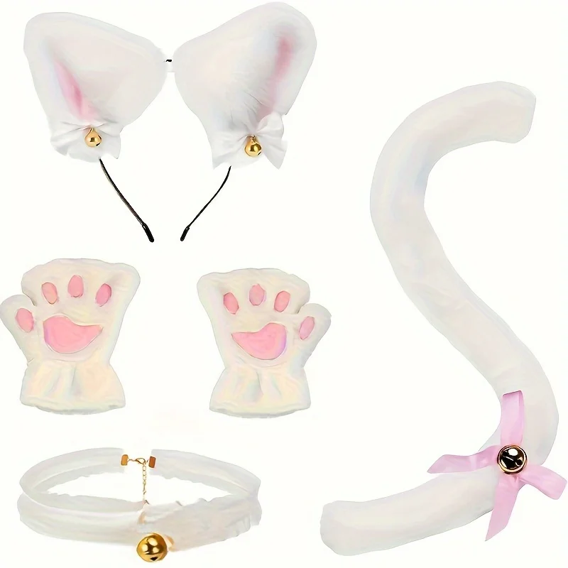 5 sets of cute cat outfits: including headband, gloves, collar and tail, black and white cat outfit. Very suitable for animal th