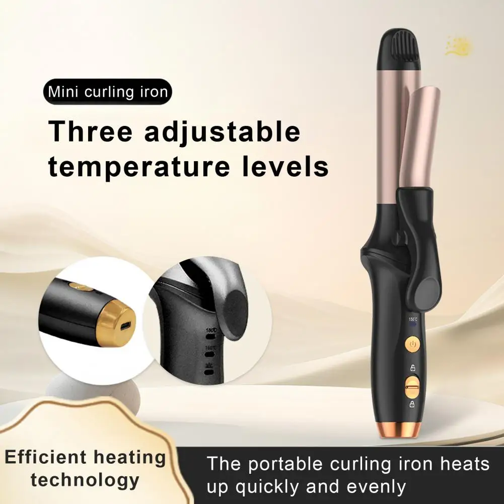 Locking Button Curling Iron Portable Cordless Hair Styling Tool Rechargeable Hair Curler Straightener with Adjustable for Women