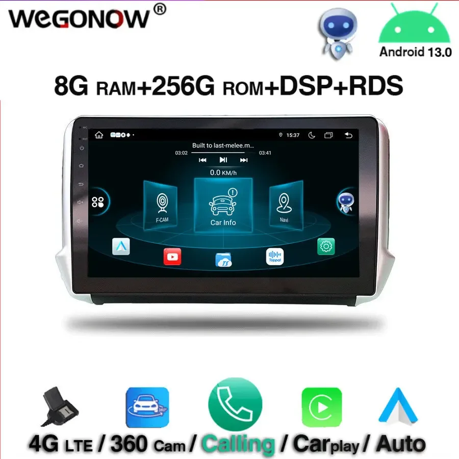 

For PEUGEOT PG 2008 2015-2020 Wireless Carplay 360 IPS Car DVD Player DSP Android 13.0 8GB +256GB GPS RDS Radio Wifi Bluetooth