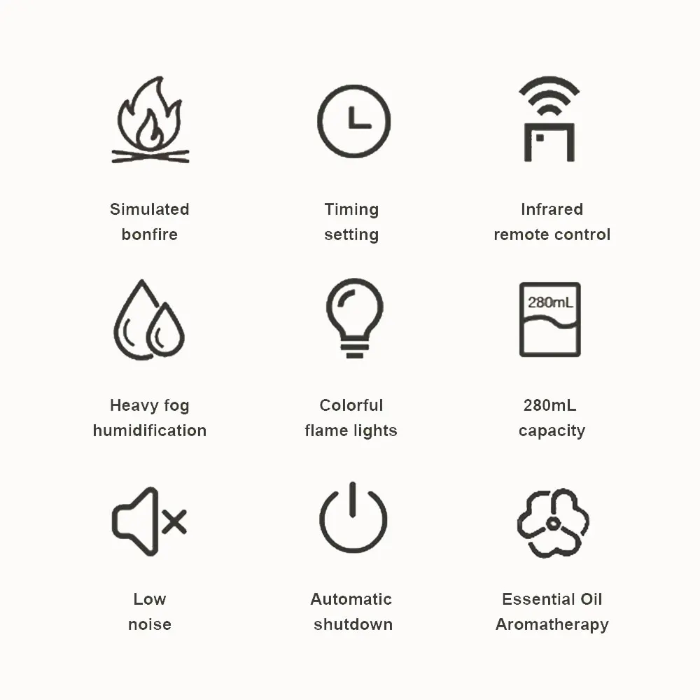 Flammenbefeuchter, Duftdiffusor, Aroma-Luftbefeuchter, Aromatherapie-Diffusor für ätherische Öle mit Nachtlicht und Fernbedienung – Detail 2