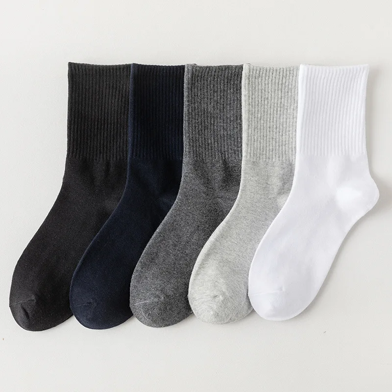 Socks Men's Sports Elastic Mid-tube Socks Academy Style Solid Color Autumn and Winter Absorbent Breathable Cotton Socks