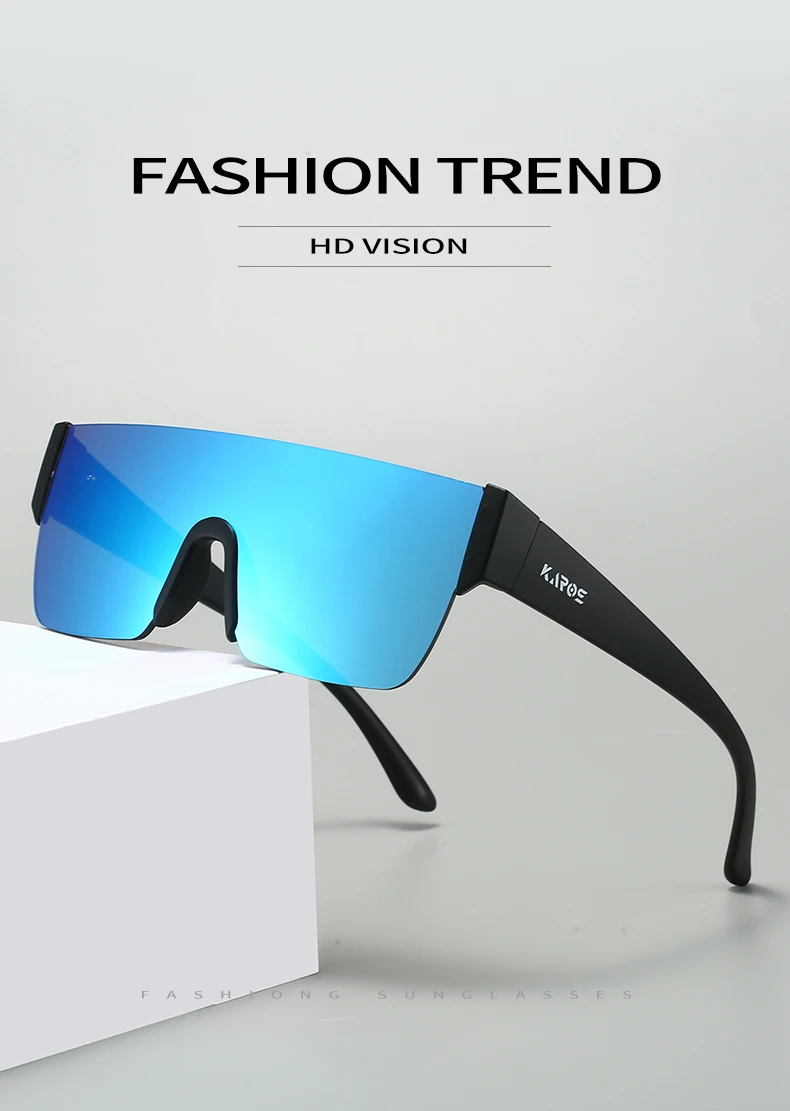 KAROS Übergroße Flat Top Sonnenbrille Männer Schwarz Fashion Square Einteilige Sonnenbrille Vintage Retro Spiegel Shades Frauen Sonnenbrille – Detail 1