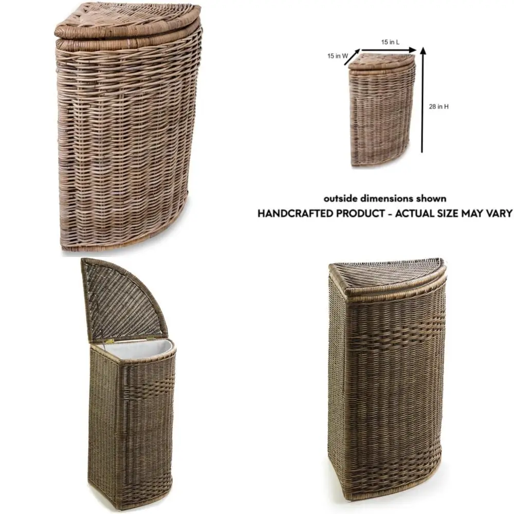 سلة غسيل من الخيزران الرمادي، 15 × 15 × 28 بوصة، سعة كبيرة، تصميم صديق للزوايا، نمط مريح، مثالية للتنظيم المنزلي