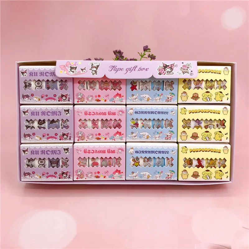 12box/lot Sanrio Kuromi Melody Cinnamoroll Washi Tapes Cute Masking Tape DIY Diary Decorative Stickers Album Stick Label