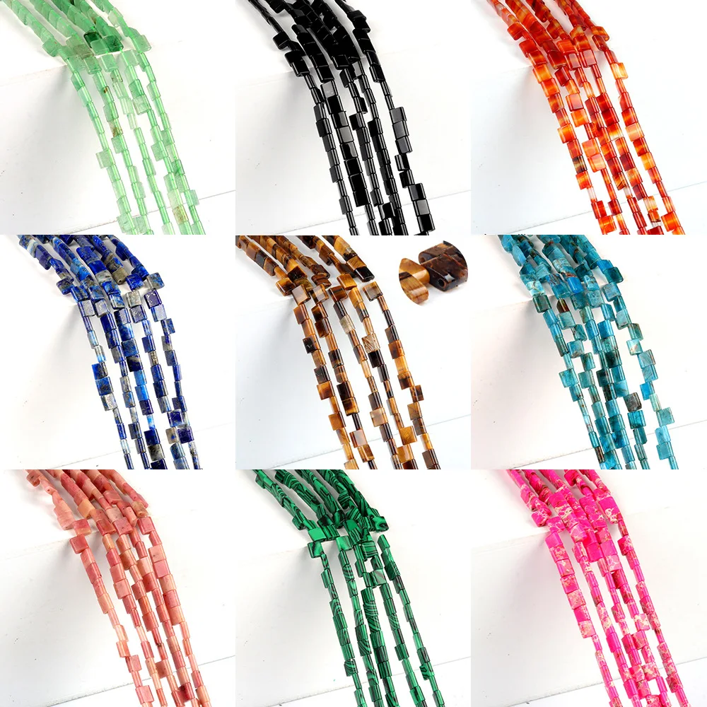 

5 * 5Mm double hole pull beads, natural crystal agate stone beaded DIY jewelry handmade materials wholesale