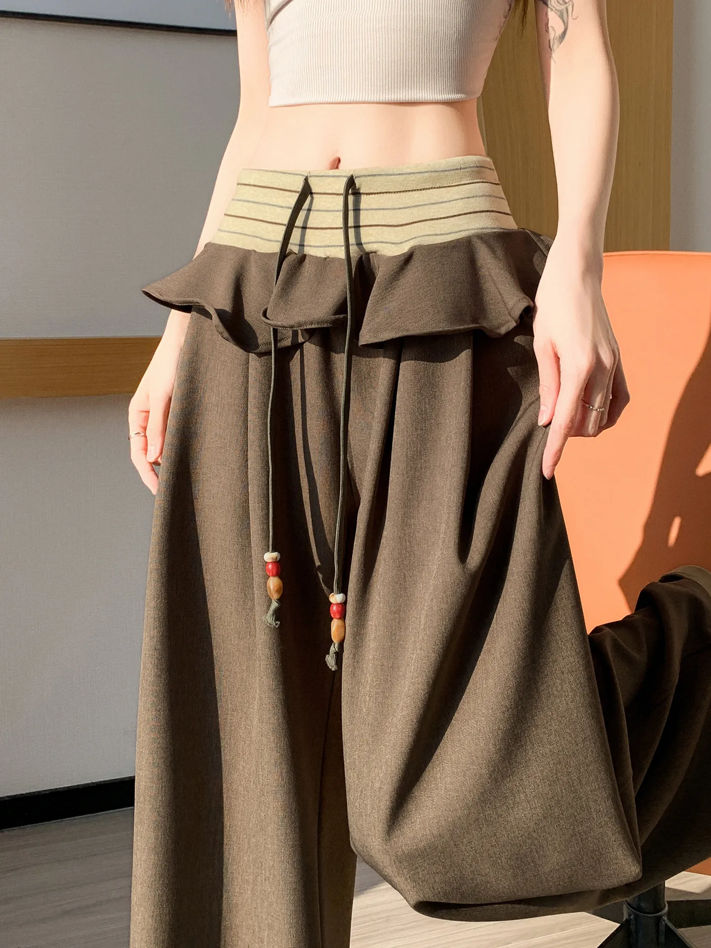 

Retro Color Blo Pleated High Waist Wide Leg Pants Women's Suit Straight Leg Slimming Trousers Spring New Sle Casual Pants