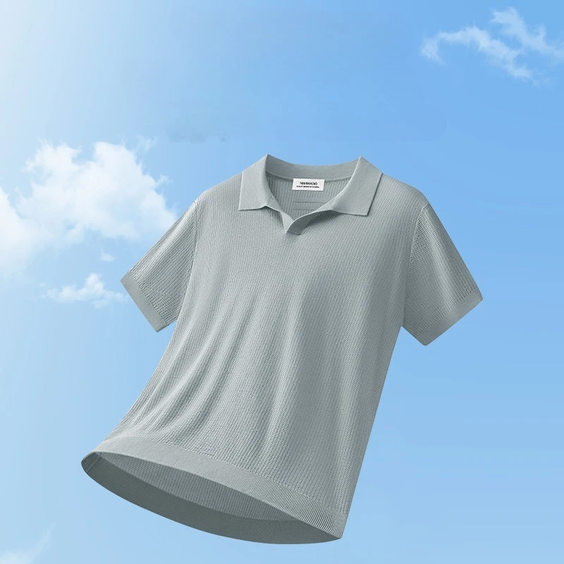Seagull Neck Men's Short-sleeved T-shirt 2026 Summer New Knitted POLO Shirt Men's