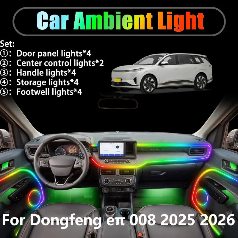 

For Dongfeng eπ 008 2025 2026 2/18 in 1 Car ambient lighting Led trunk interior led lights USB RGB Ensemble Streamer Auto Parts