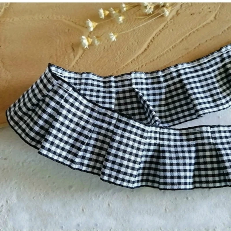 High Quality Plaid Ribbon Pleated Lace Fabric DIY Clothing Skirt Cradle Material Home Textile Sewing Pet Toy Doll Clothes Trim