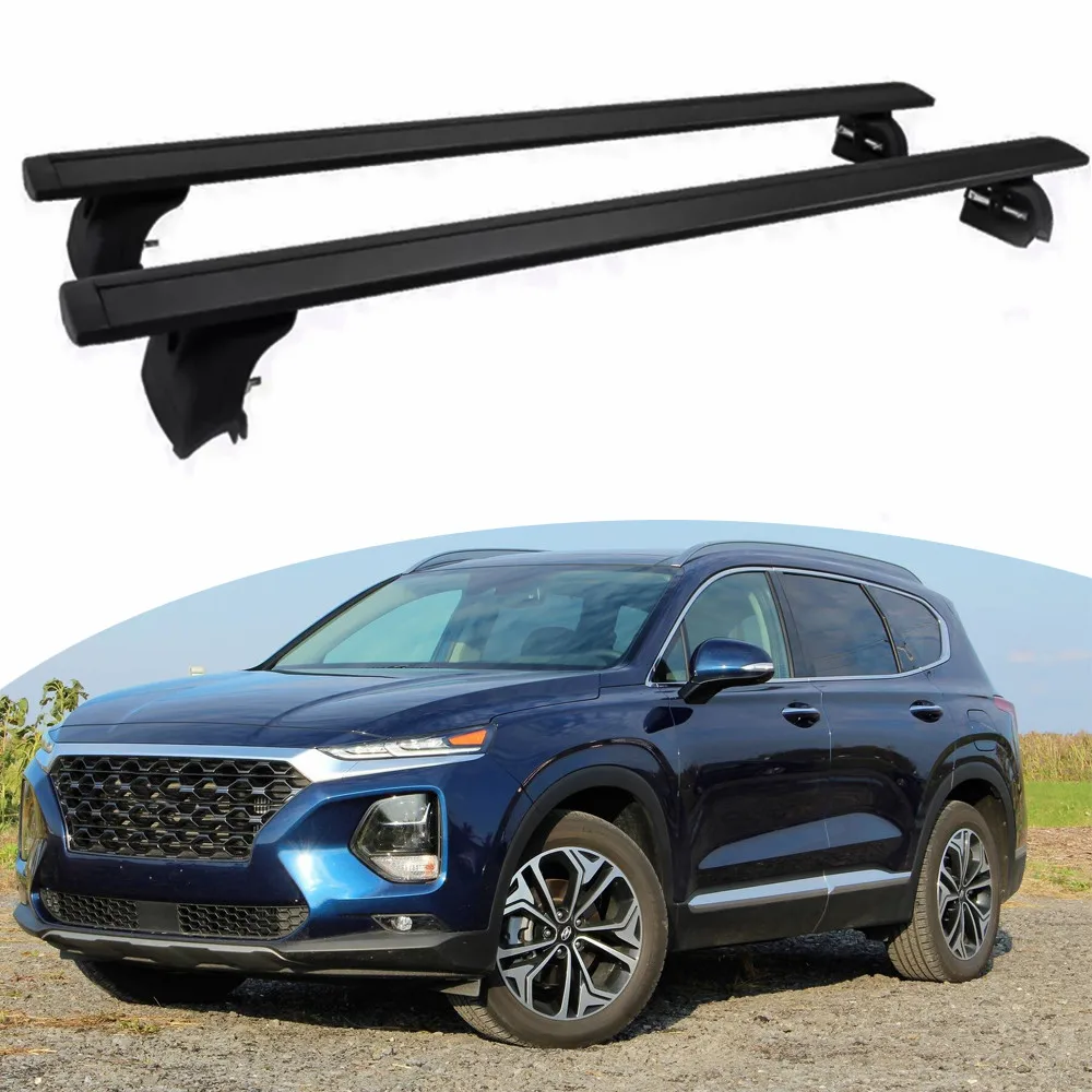 2PCS Cross Bar Fits For Roof Rail Rack Lockable Cargo Bars Black Crossbar Ajustable High Quality  Hyundai santa fe TM 2019-2023