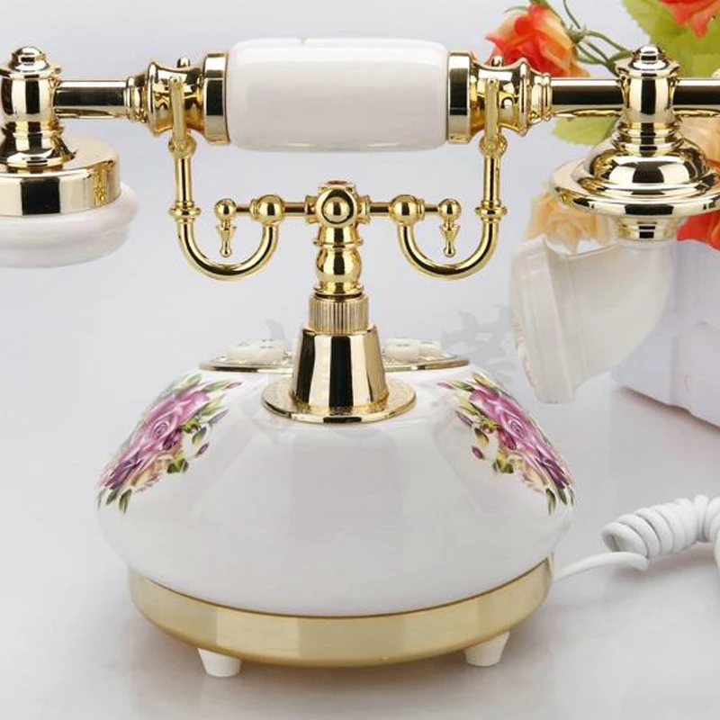 White Antique Telephone Corded Landline Home Phones Vintage Classic Ceramic Home Telephone Antique Home Office Art Shops Gift