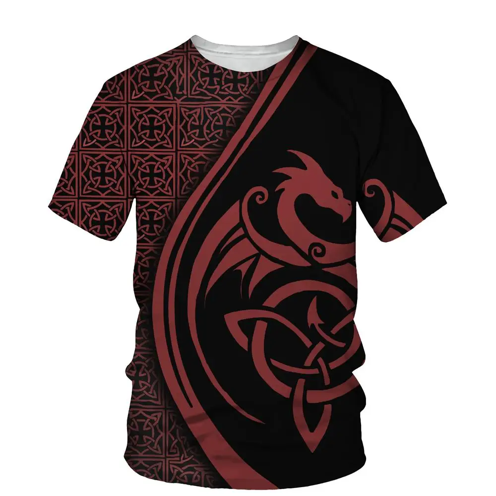 Men 3D Full Print Tee Celtic Dragon Knot Pattern Crew Neck Casual Summer Street Top